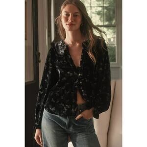 ANTHROPOLOGIE x PILCRO Keira Collared Button Down Blouse Velvet Sz XS $138 {3U7}